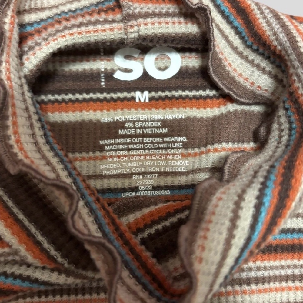 SO Multicolor Striped Long Sleeve Lettuce Trim Turtleneck Top - Picture 3 of 7